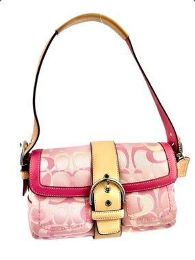 COACH Soho Pink Optic Signature C Canvas w/Leather Handbag Vintage 1852